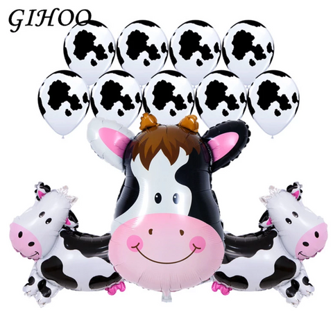 Cow Head Foil Balloons, 12pcs , 1 Cow 25"*16", 2 mini cow, nine  cow printed 12inch Latex Helium