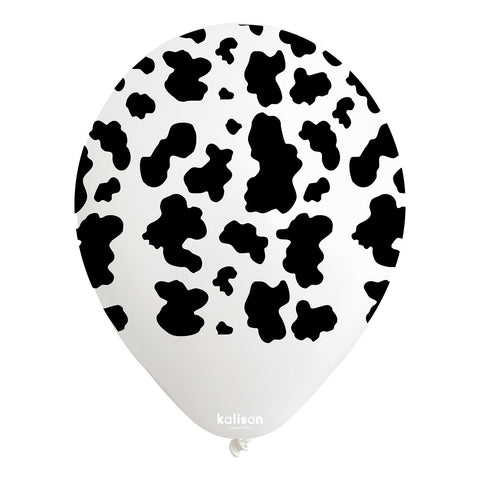 Kalisan 12" Safari Cow Printed Latex Balloon, Color White (Black), 25 pieces