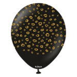 Kalisan 12" Safari Leopard Printed Standard Black (Gold) Latex Balloon, 25 pieces