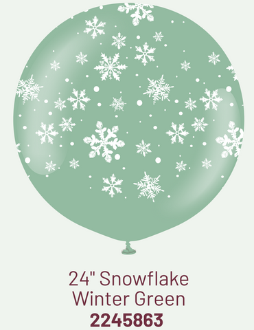 Kalisan 24" Snowflake Winter Green Printed Latex Balloon, 1 piece