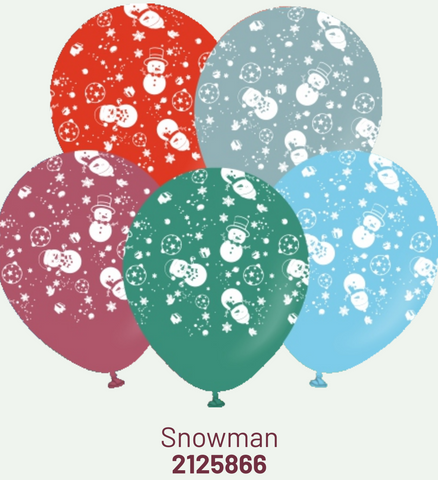 Kalisan 12" Snowman Mix Printed White Latex Balloon, 25 pieces